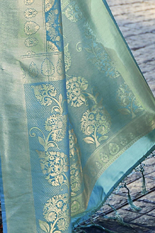 Azure Blue & Golden Shine Kanjivaram Wedding Saree