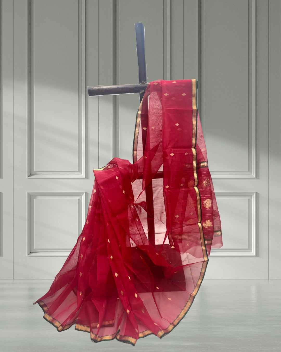 Chanderi Katan Piping Red