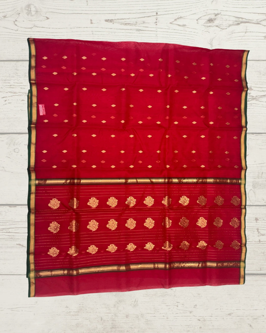 Chanderi Katan Piping Red